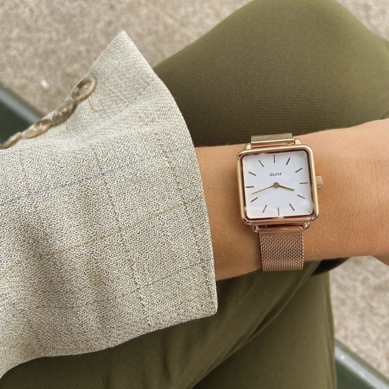 Femme CLUSE Gift Box La Tétragone Watch Hexagon Bracelet Rose Gold Colour