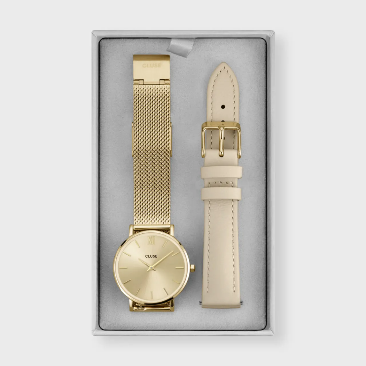 Femme CLUSE Gift Box Minuit Watch and Strap, Gold Colour