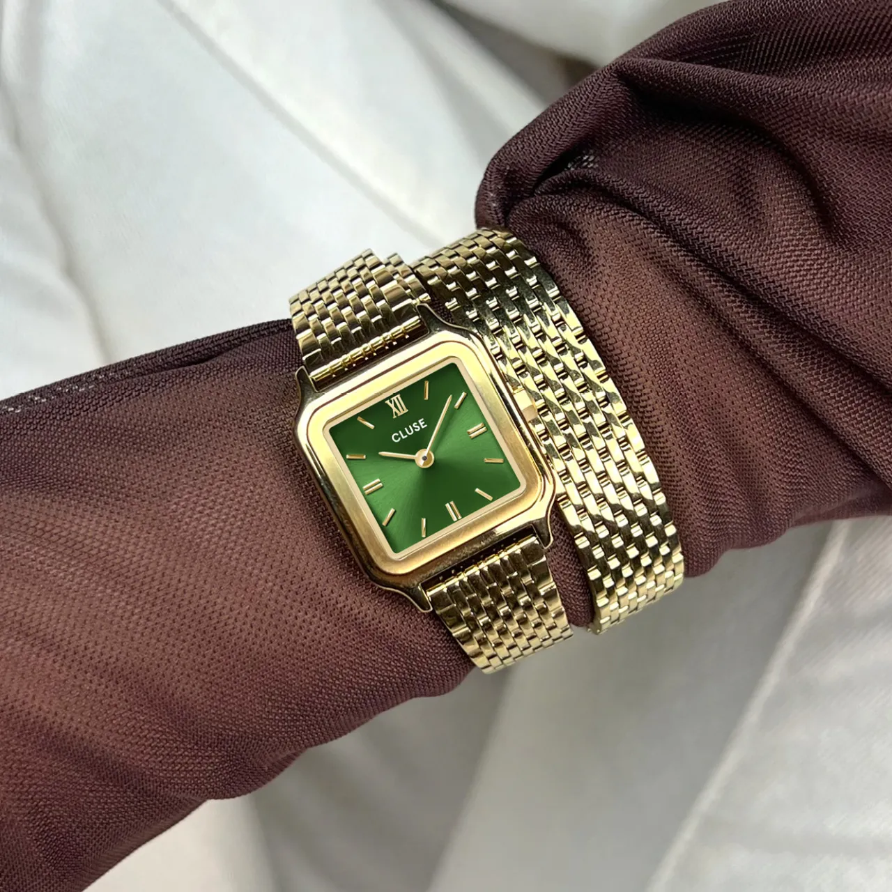 Femme CLUSE Gracieuse Petite Watch Double Steel, Forest Green, Gold Colour