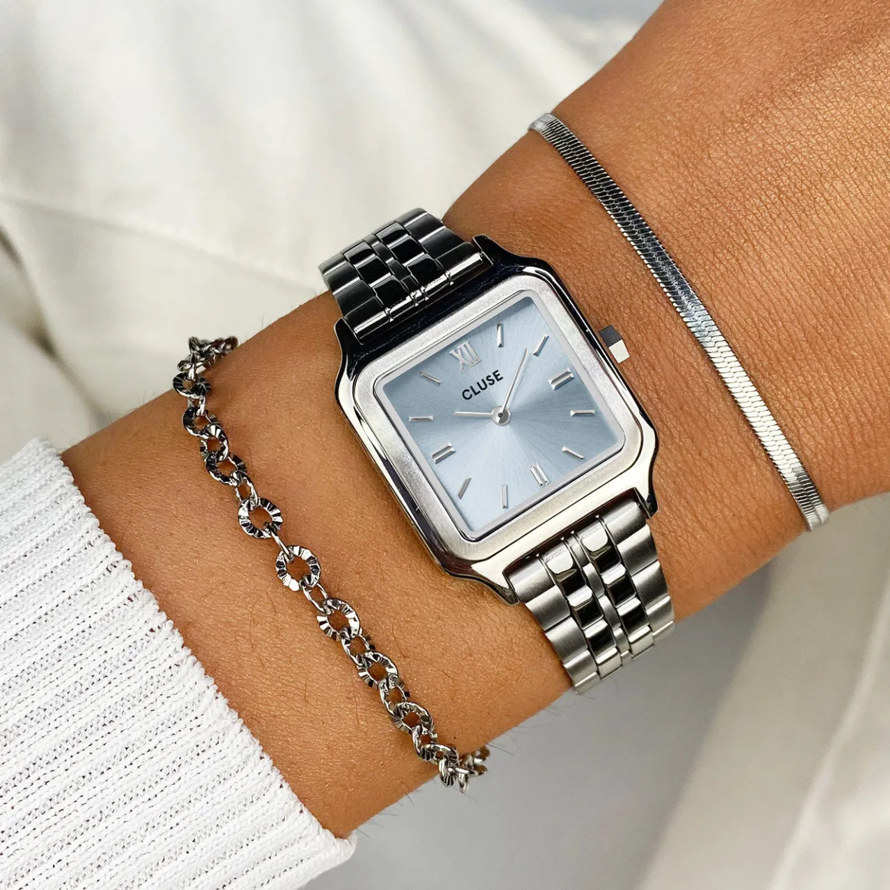 Femme CLUSE Gracieuse Petite Watch Steel, Light Blue, Silver Colour