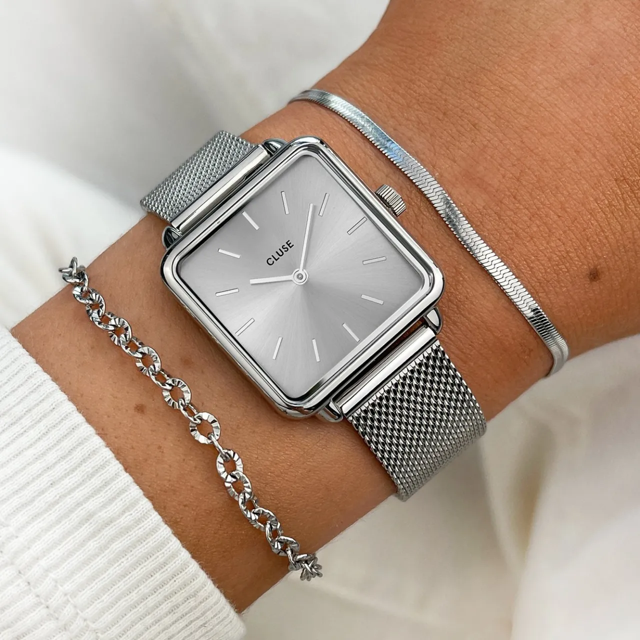 Femme CLUSE La Tétragone Mesh Full Silver Colour