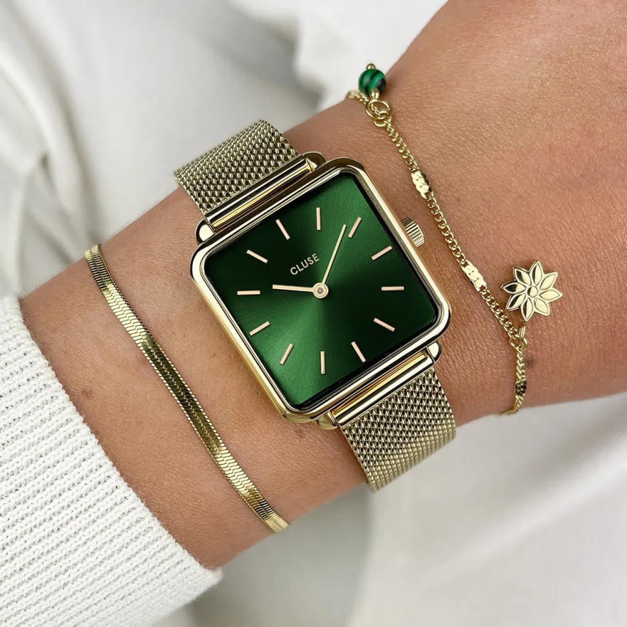 Femme CLUSE La Tétragone Mesh Green, Gold Colour