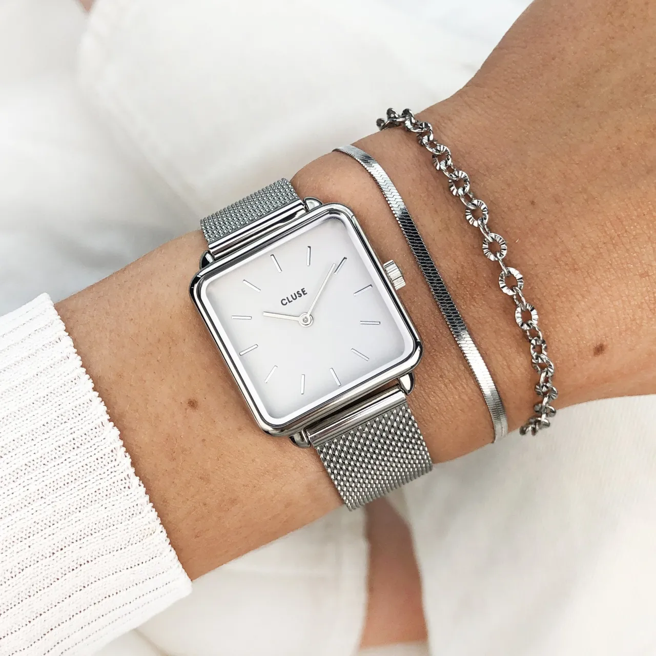 Femme CLUSE La Tétragone Mesh White, Silver Colour