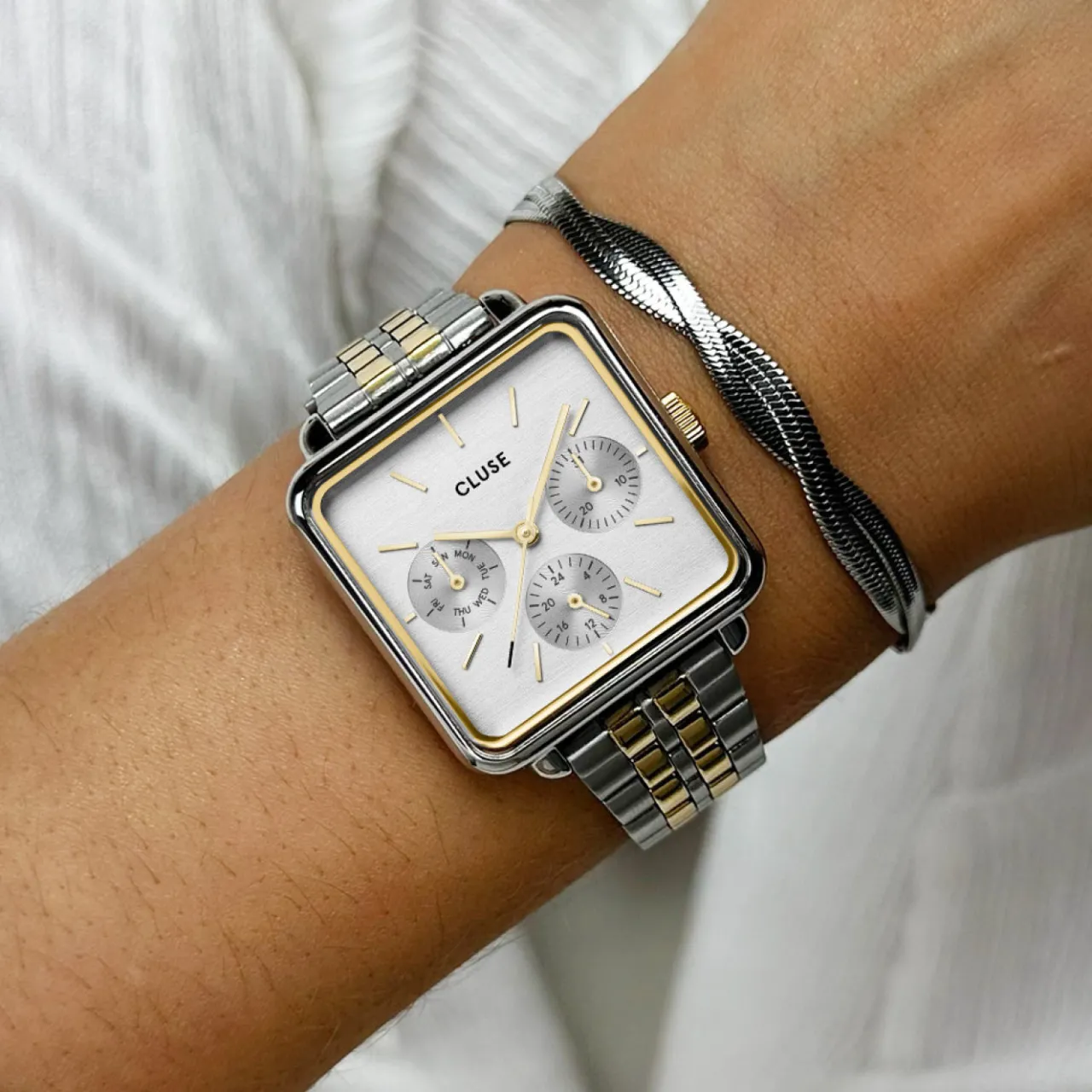 Femme CLUSE La Tétragone Multifunction Watch Steel, Bicolour