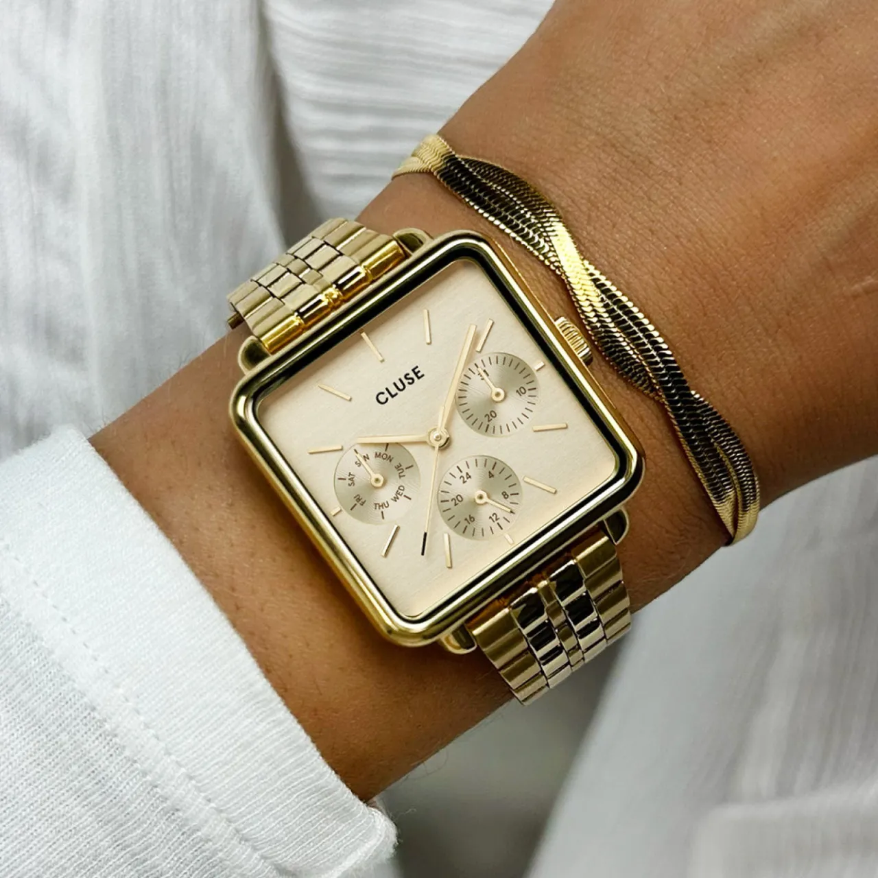 Femme CLUSE La Tétragone Multifunction Watch Steel, Full Gold Colour