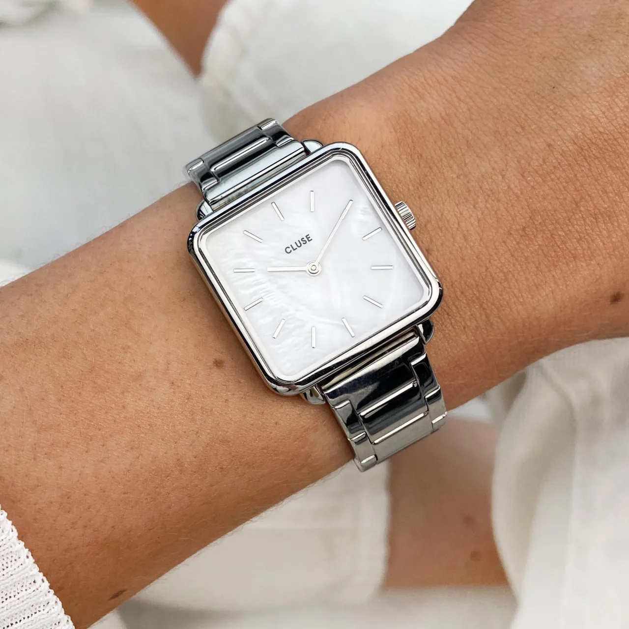 Femme CLUSE La Tétragone Steel White Pearl, Silver Colour