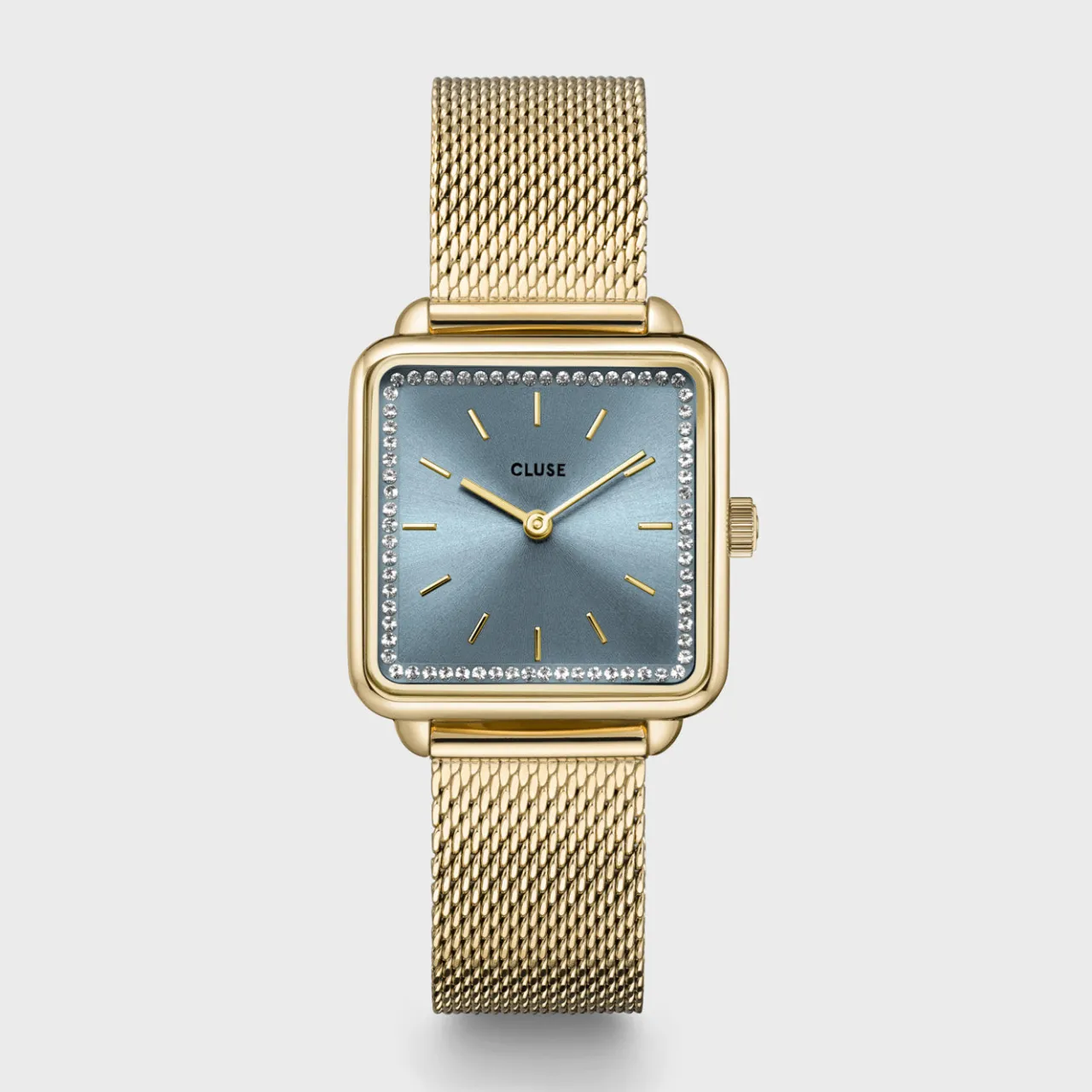 Femme CLUSE La Tétragone Watch Mesh stones Light Blue, Gold Colour