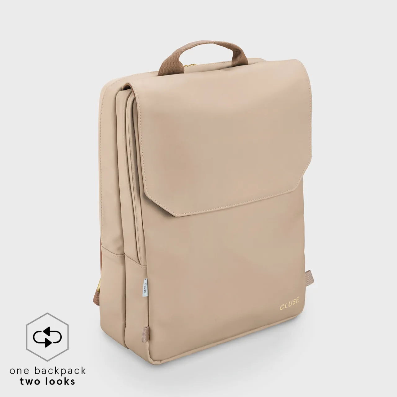 CLUSE Le Réversible Backpack, Beige Dark Brown, Gold Colour