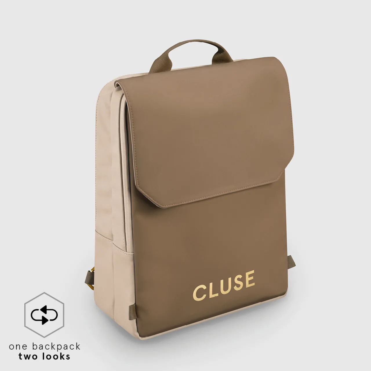 CLUSE Le Réversible Backpack, Beige Dark Brown, Gold Colour