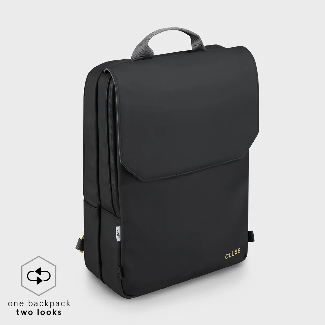 CLUSE Le Réversible Backpack, Black Grey, Gold Colour