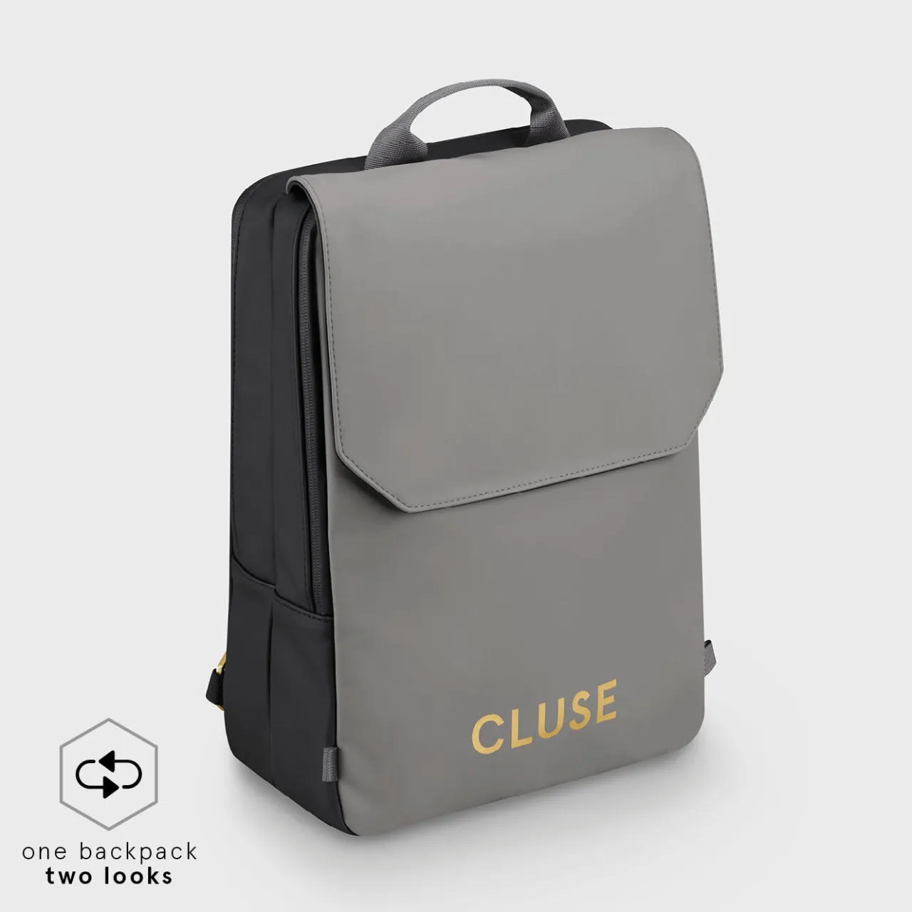 CLUSE Le Réversible Backpack, Black Grey, Gold Colour