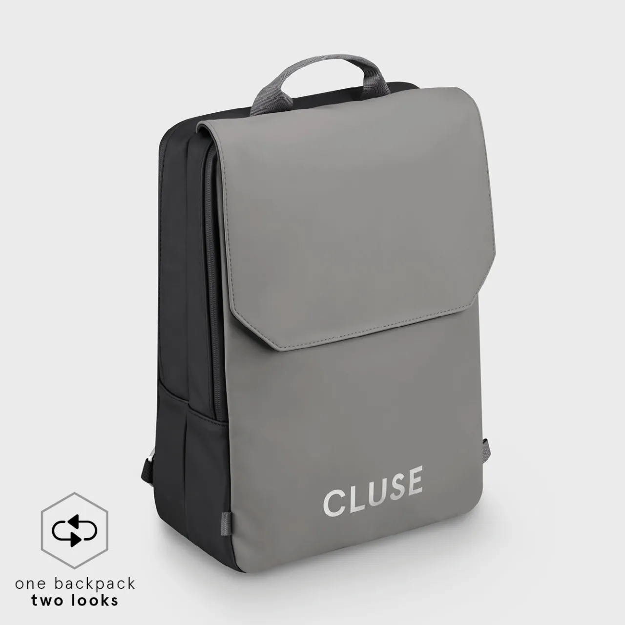CLUSE Le Réversible Backpack, Black Grey, Silver Colour
