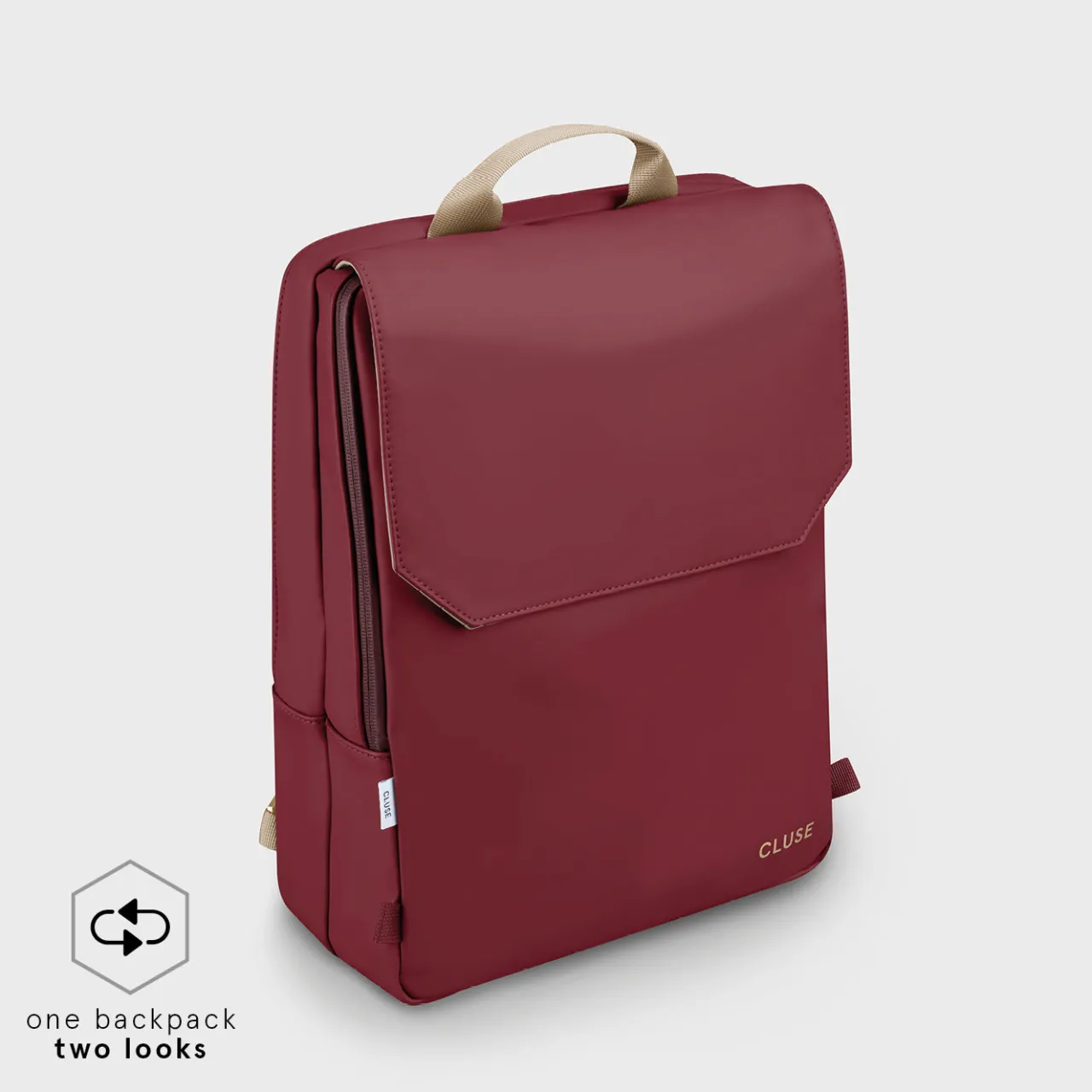 CLUSE Le Réversible Backpack, Bordeaux Beige, Gold Colour
