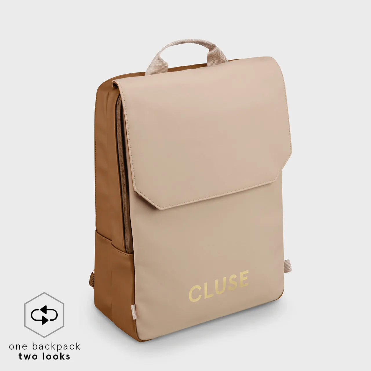 CLUSE Le Réversible Backpack, Camel Beige, Gold Colour