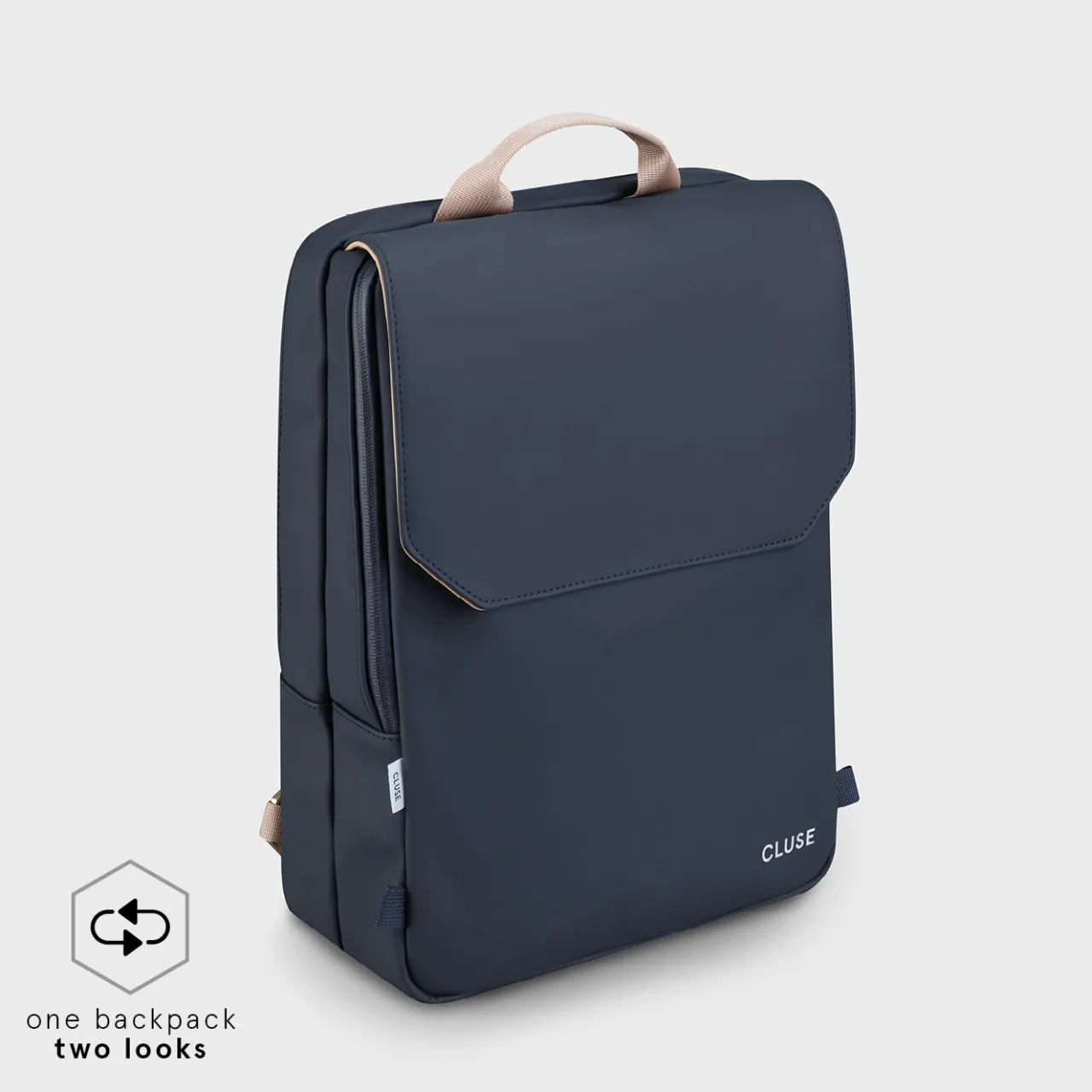 CLUSE Le Réversible Backpack, Dark Blue Caramel, Silver Colour