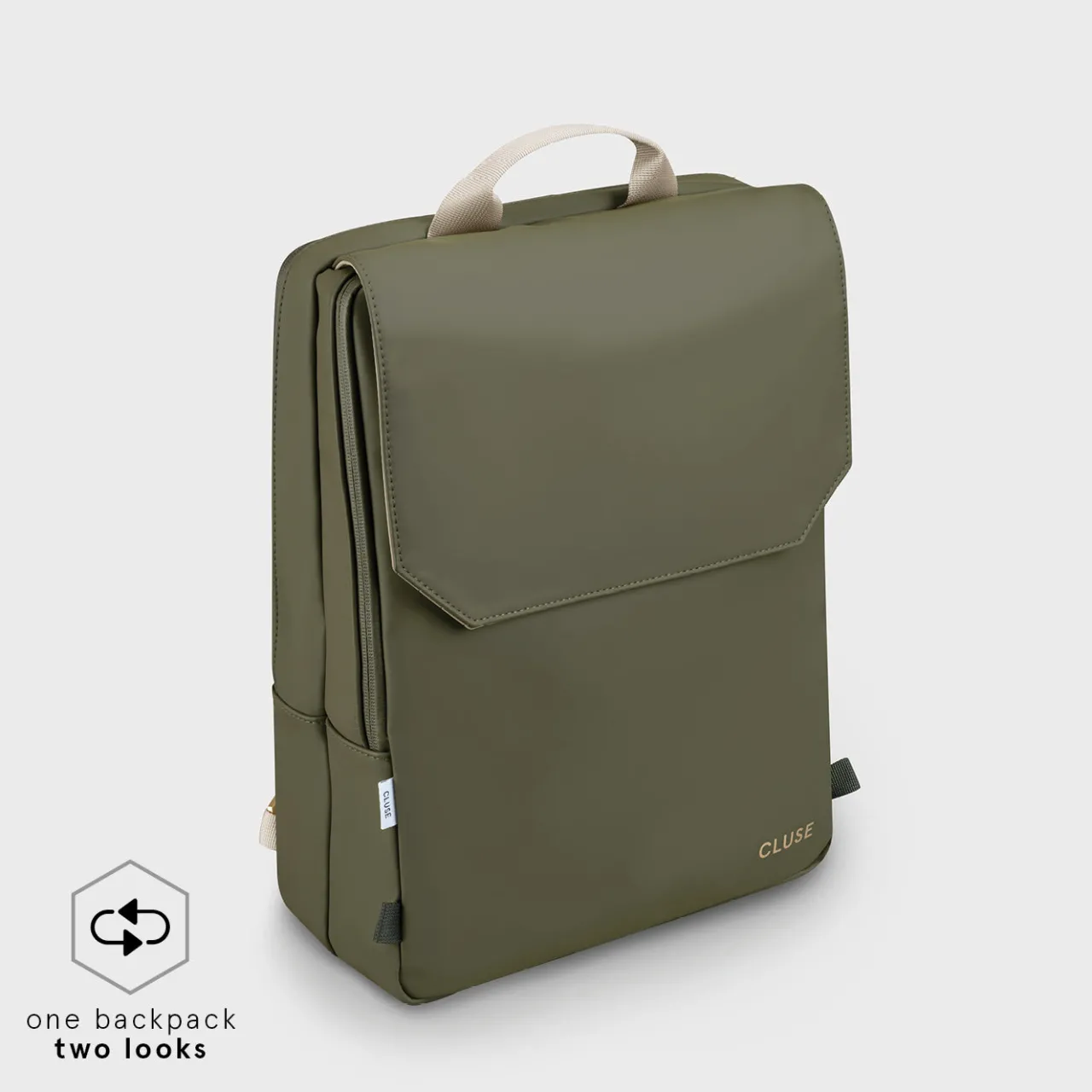 CLUSE Le Réversible Backpack, Dark Green Moss, Gold Colour