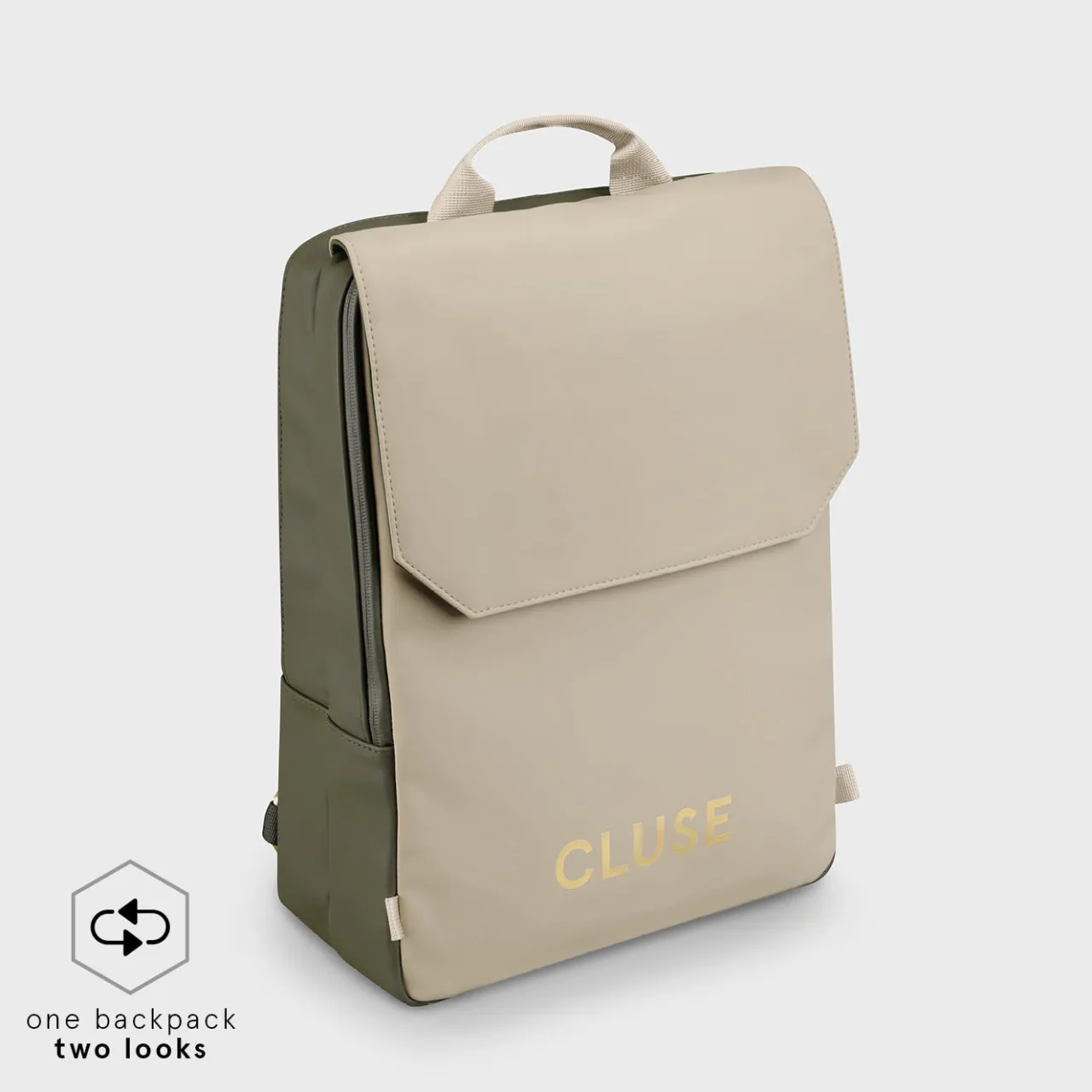 CLUSE Le Réversible Backpack, Dark Green Moss, Gold Colour