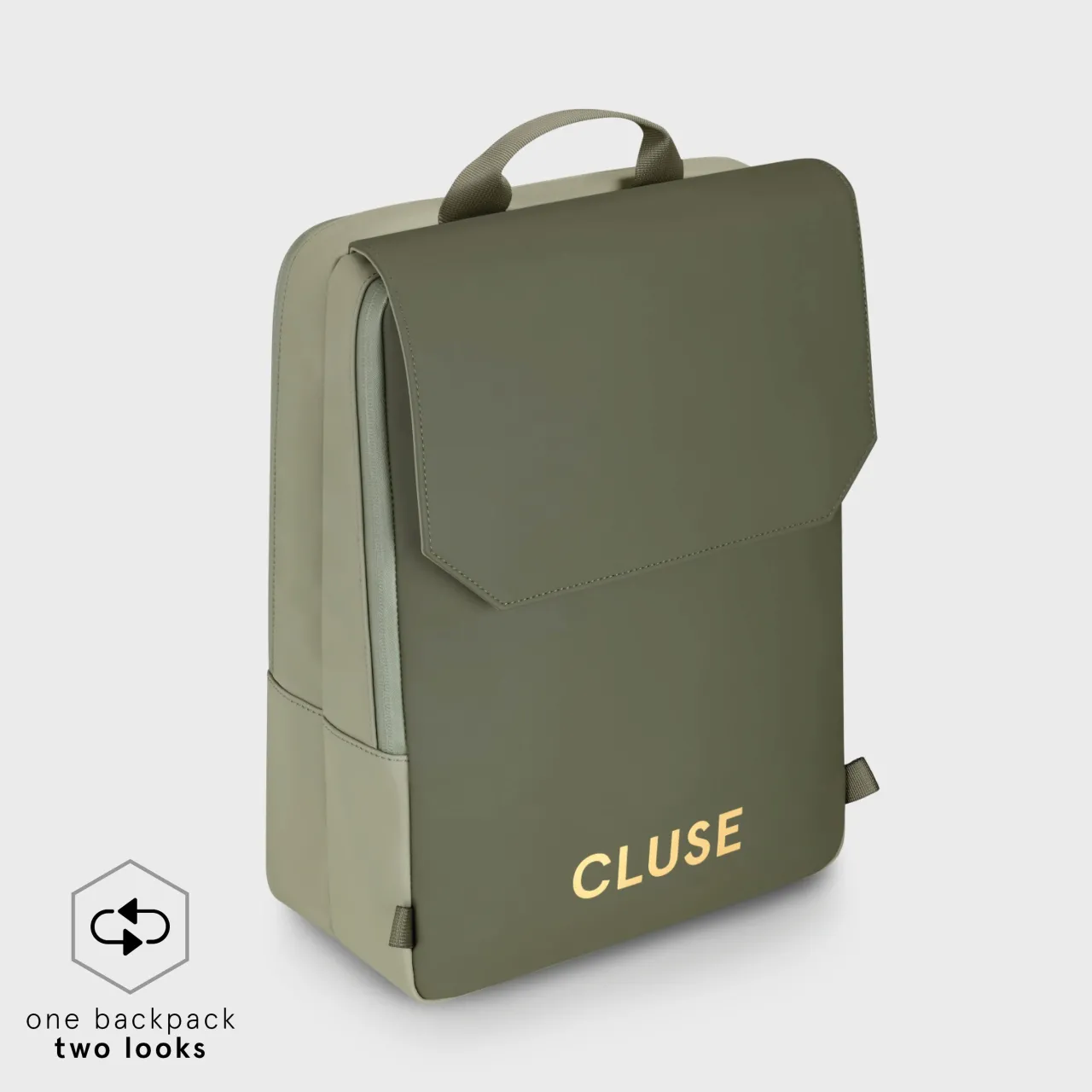 CLUSE Le Réversible Backpack, Light Green Olive, Gold Colour
