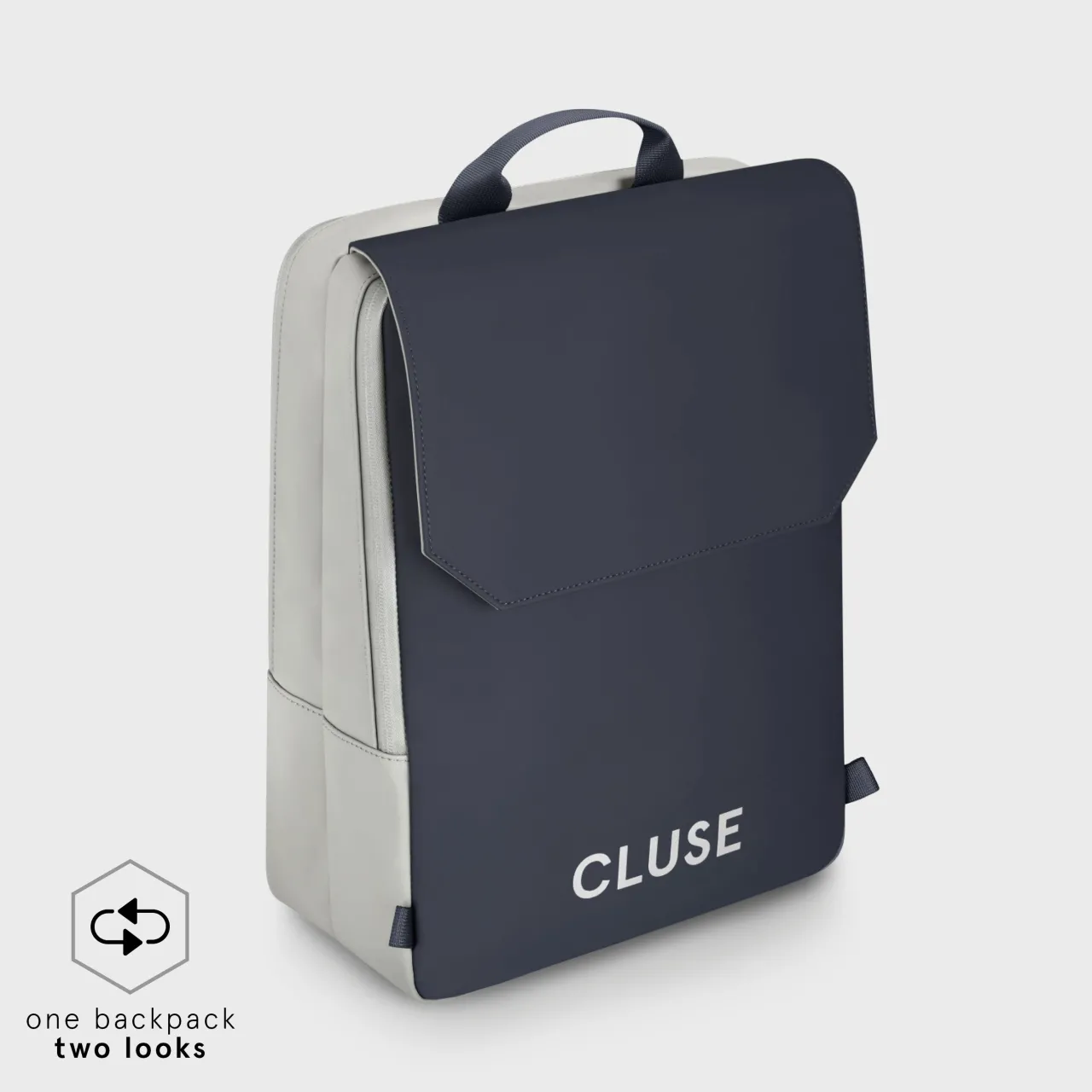 CLUSE Le Réversible Backpack, Light Grey Navy, Silver Colour