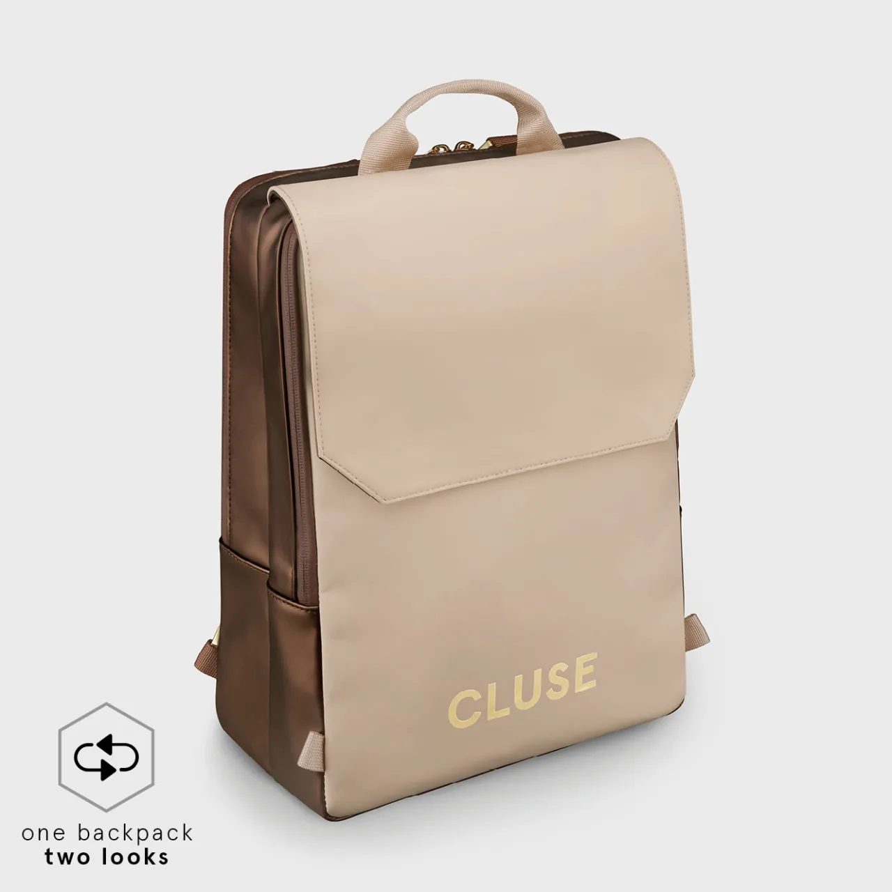 CLUSE Le Réversible Backpack, Metallic Brown Beige, Gold Colour