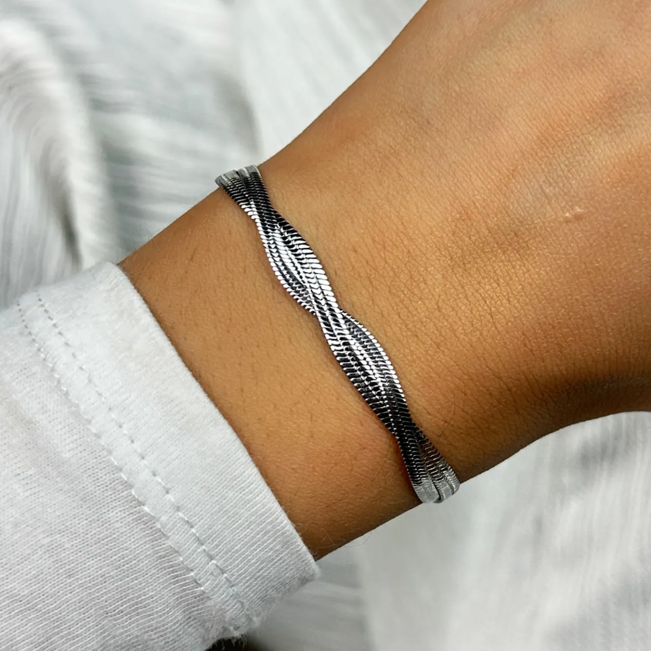 CLUSE Élevé Twisted Snake Bracelet, Silver Colour