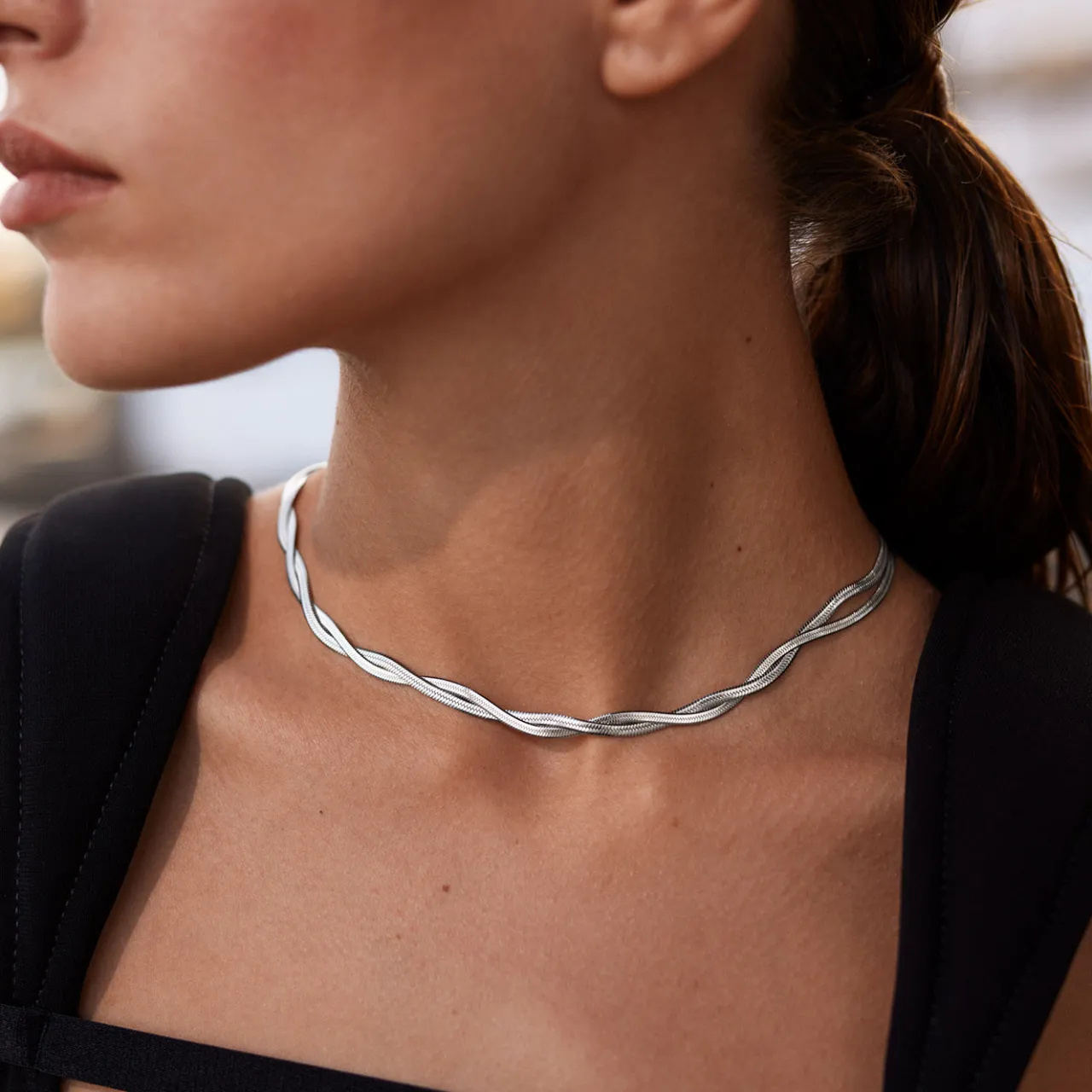 CLUSE Élevé Twisted Snake Necklace, Silver Colour