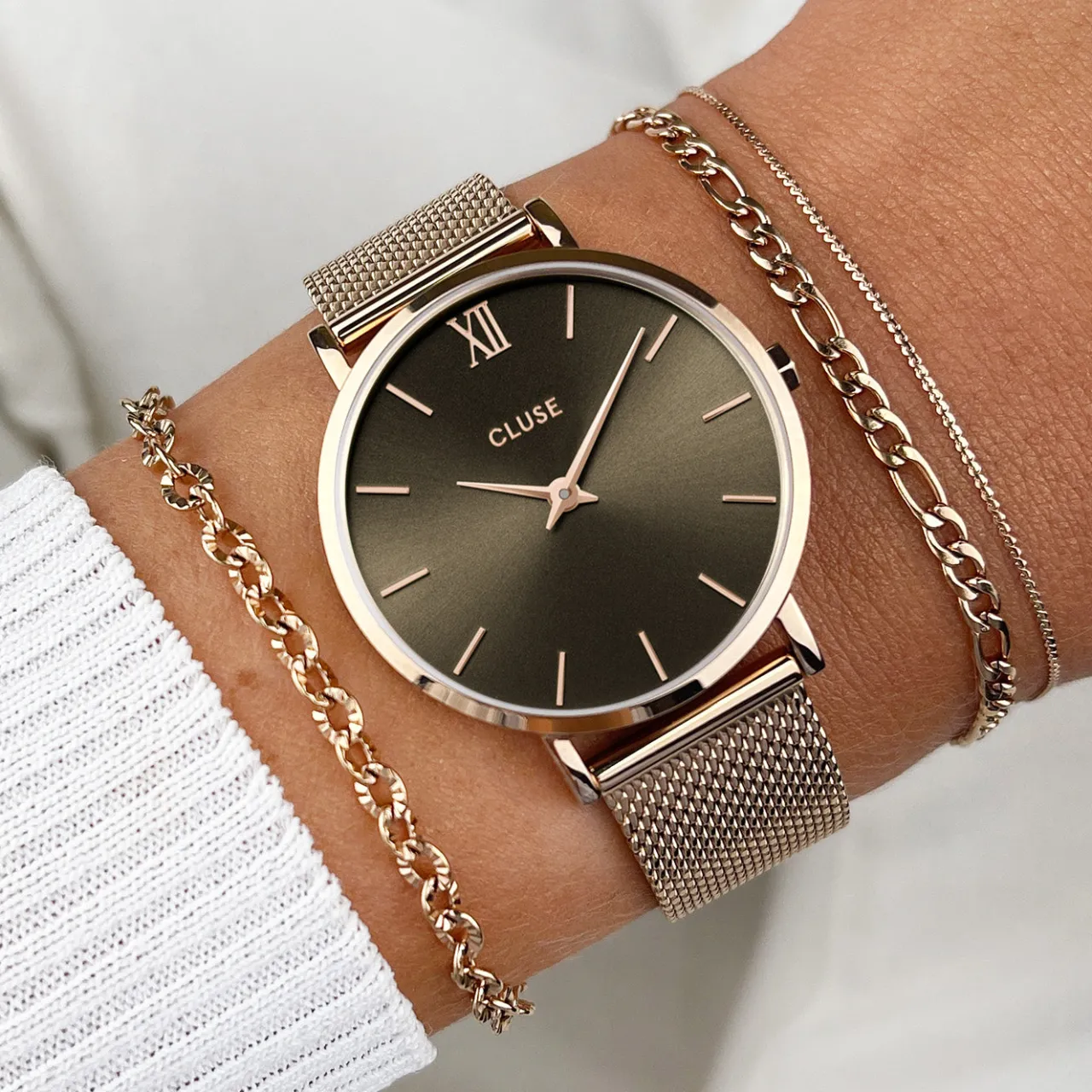 Femme CLUSE Minuit Mesh, Grey, Rose Gold Colour