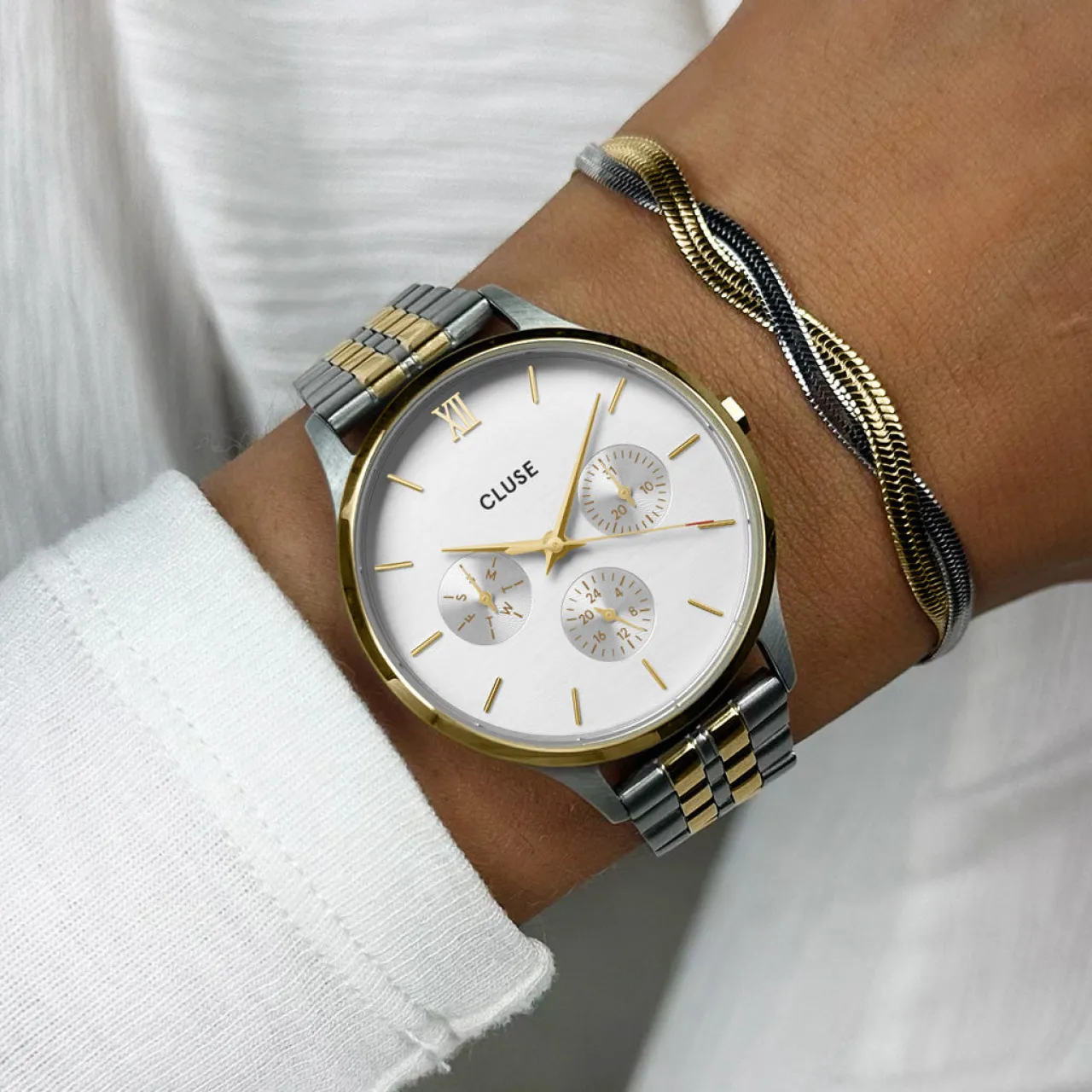 Femme CLUSE Minuit Multifunction Watch Steel, Bicolour