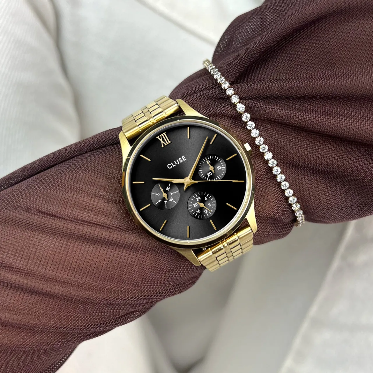 Femme CLUSE Minuit Multifunction Watch Steel, Black, Gold Colour