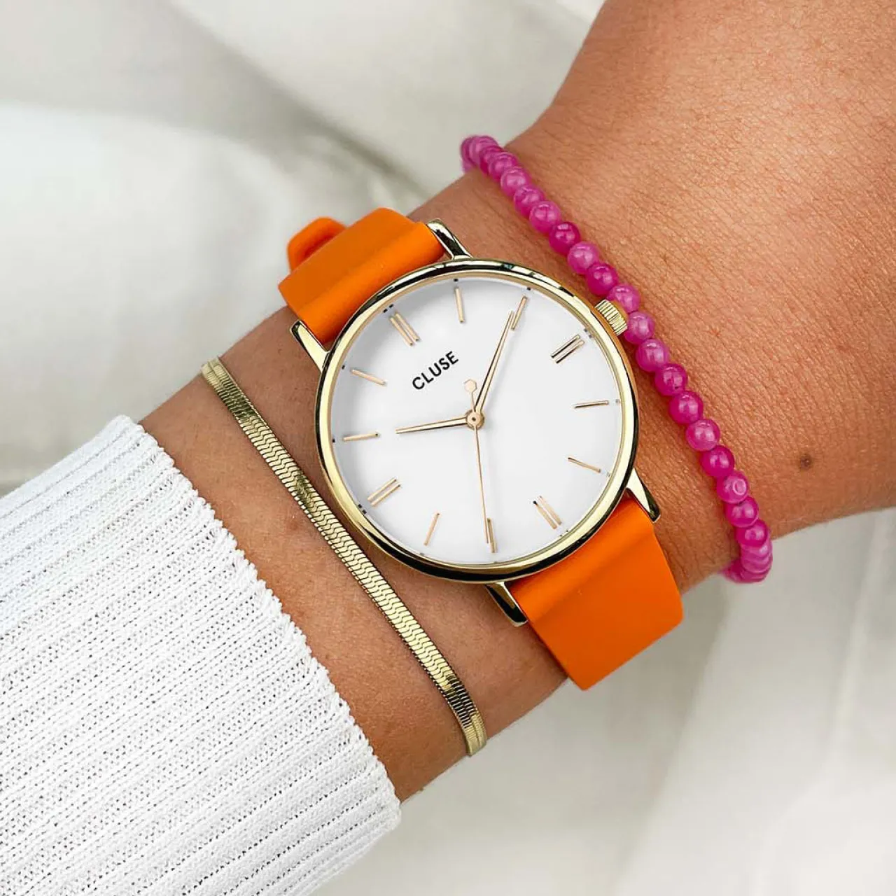 Femme CLUSE Pavane Petite Silicone Orange, Gold Colour