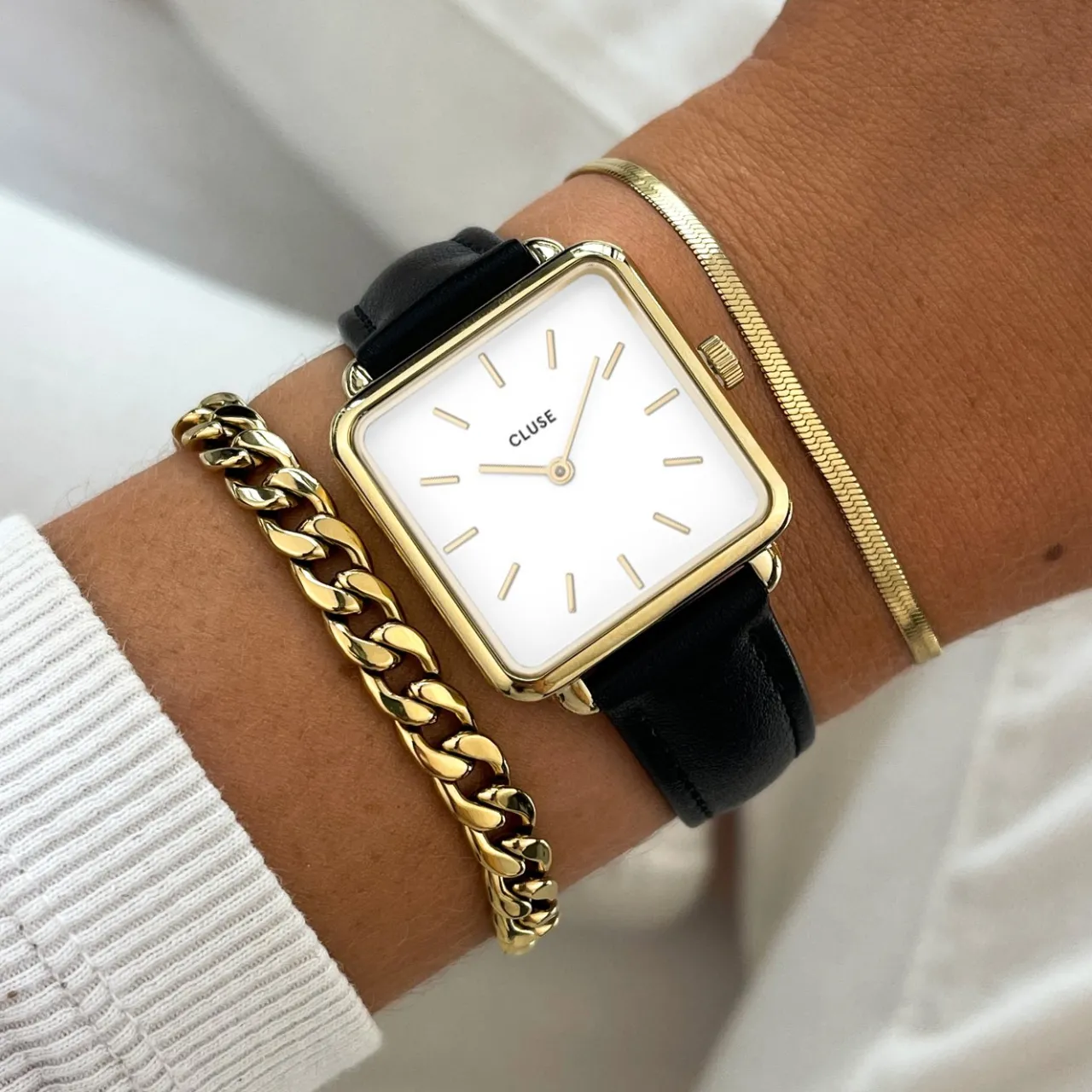 Femme CLUSE Strap 16 mm Leather Black, Gold Colour