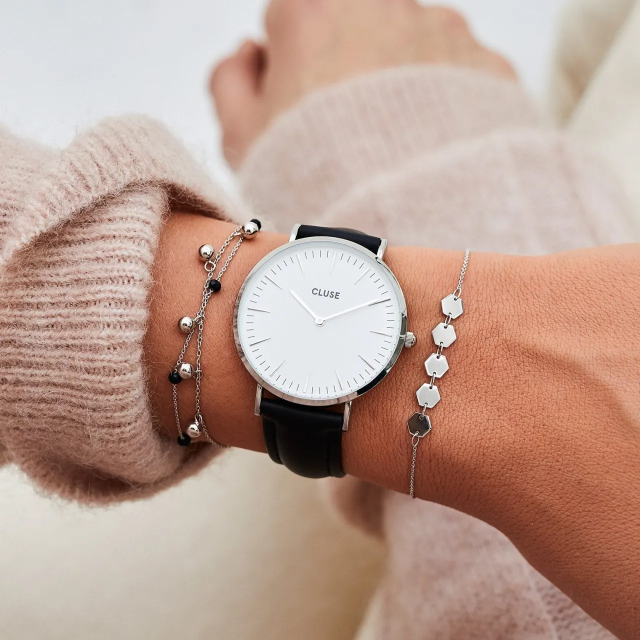 Femme CLUSE Strap 18 mm Leather Black, Silver Colour