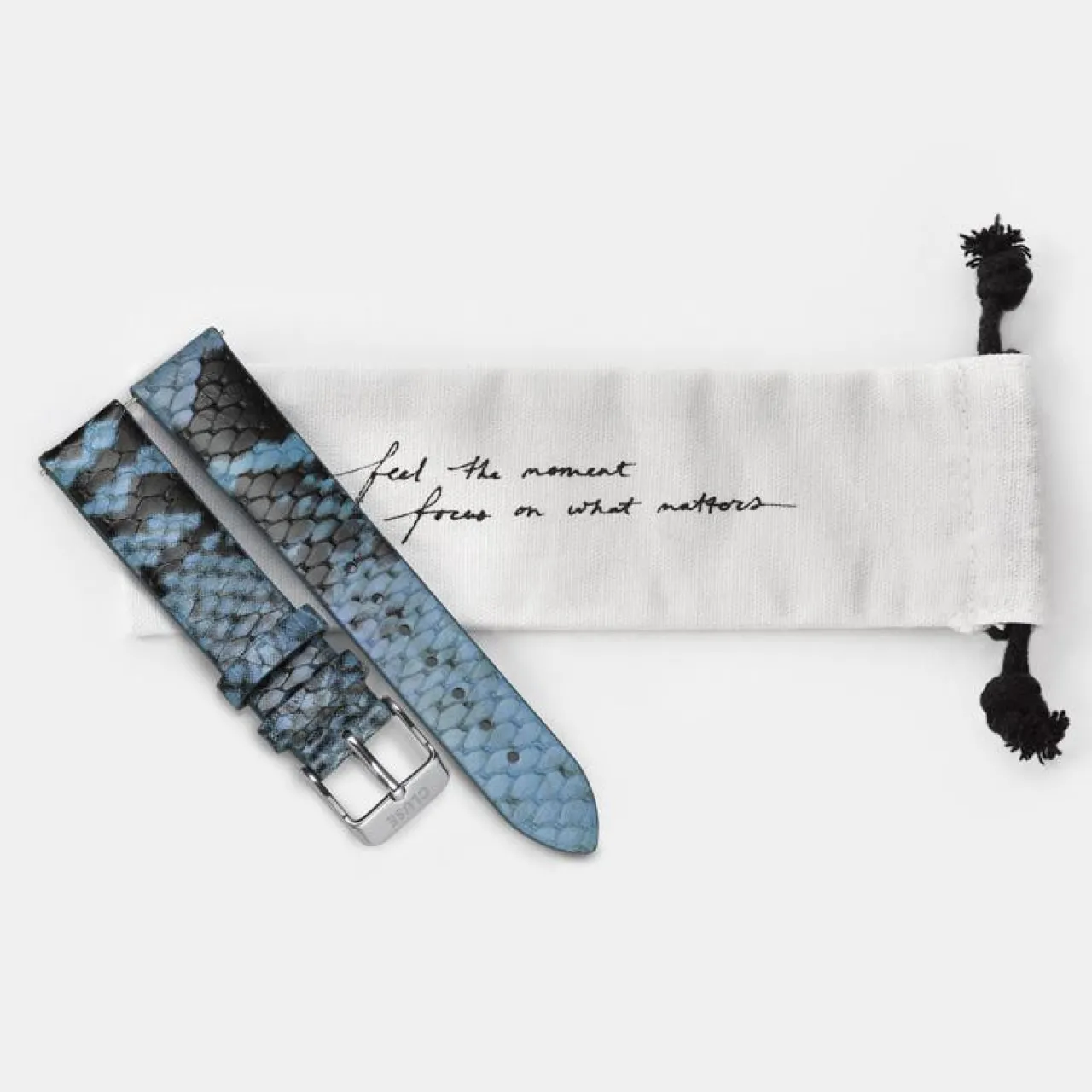 Femme CLUSE Strap 16 mm Leather Blue Python, Silver Colour