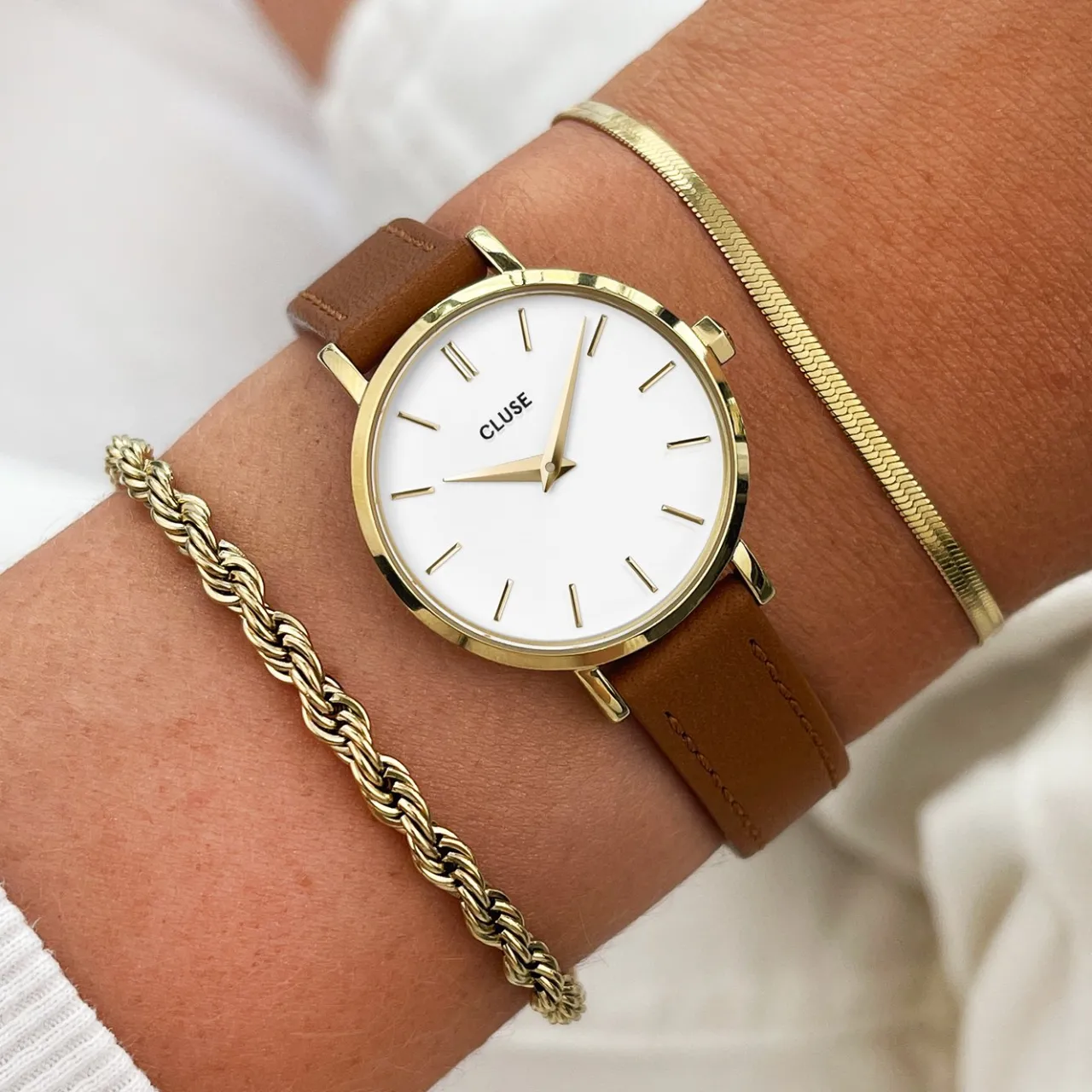 Femme CLUSE Strap 12 mm Leather Caramel, Gold Colour