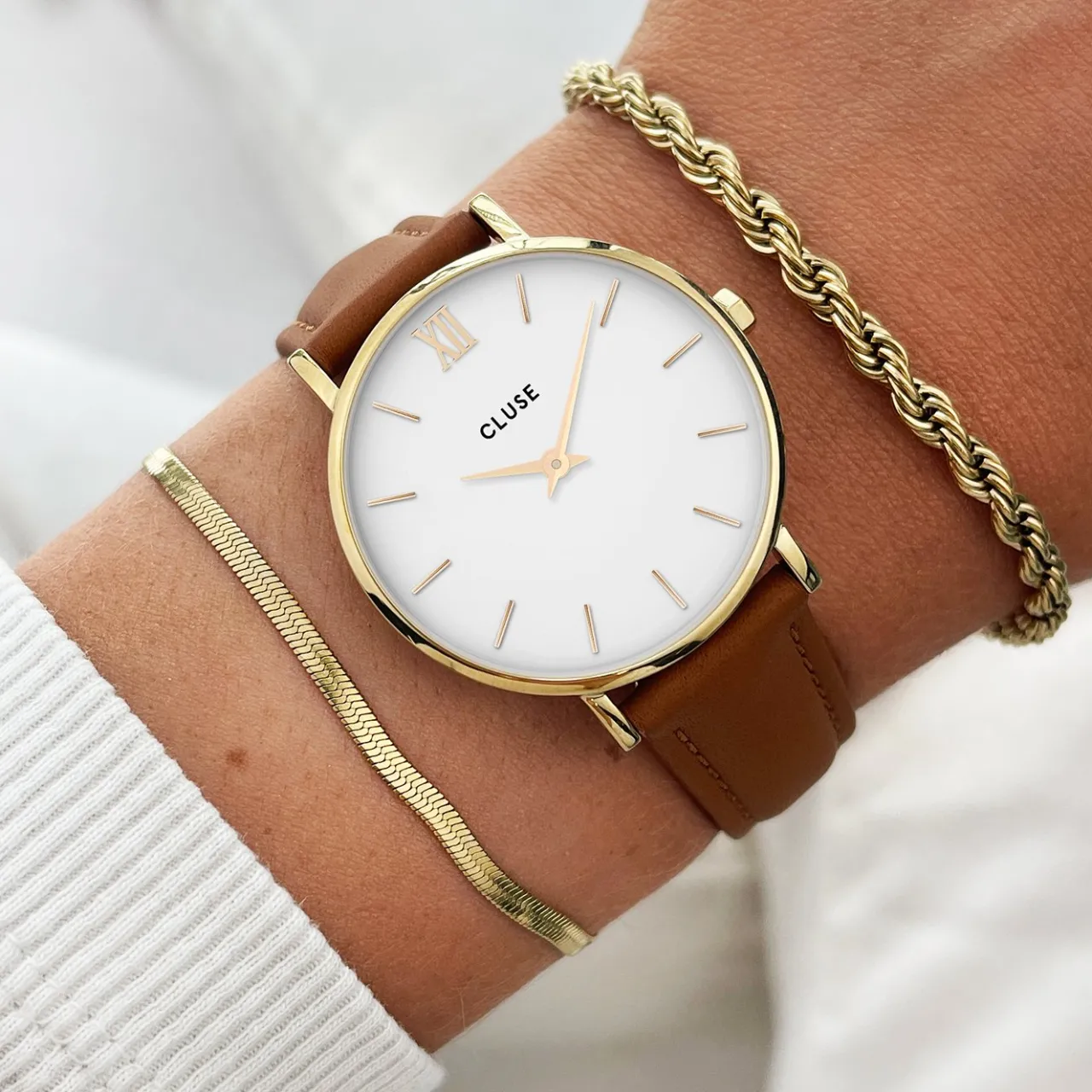 Femme CLUSE Strap 16 mm Leather Caramel, Gold Colour