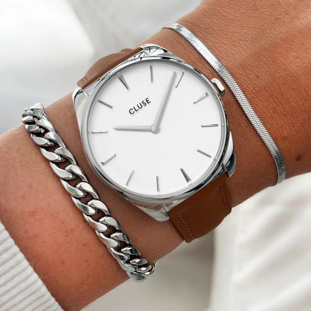 Femme CLUSE Strap 18 mm Leather Caramel, Silver Colour