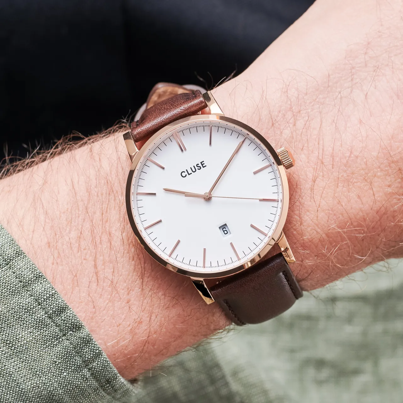 Homme CLUSE Strap 20 mm Leather Dark Brown, Rose Gold Colour