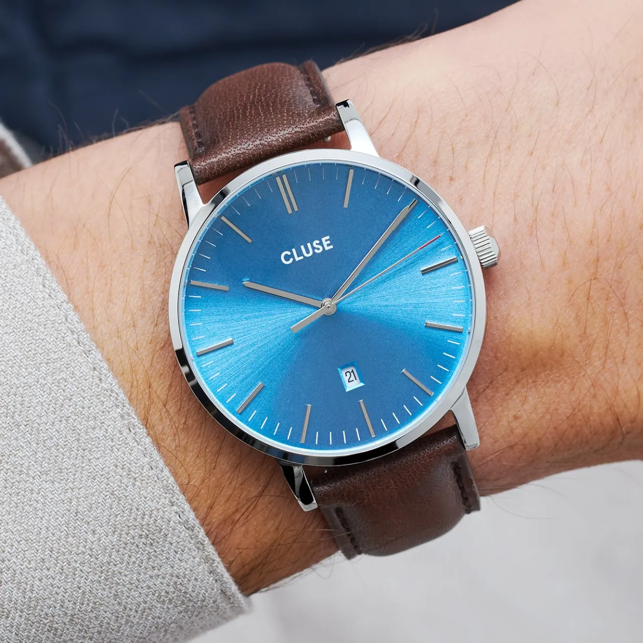 Homme CLUSE Strap 20 mm Leather Dark Brown, Silver Colour