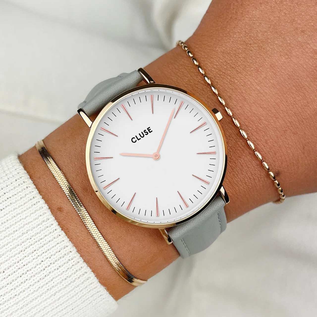 Femme CLUSE Strap 18 mm Leather Grey, Rose Gold Colour