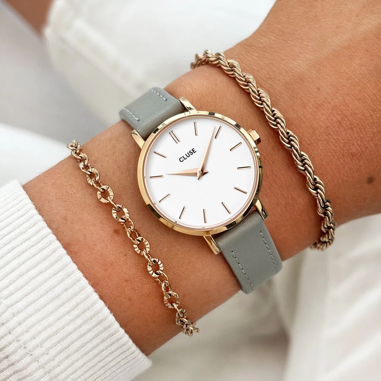 Femme CLUSE Strap 12 mm Leather Grey, Rose Gold Colour