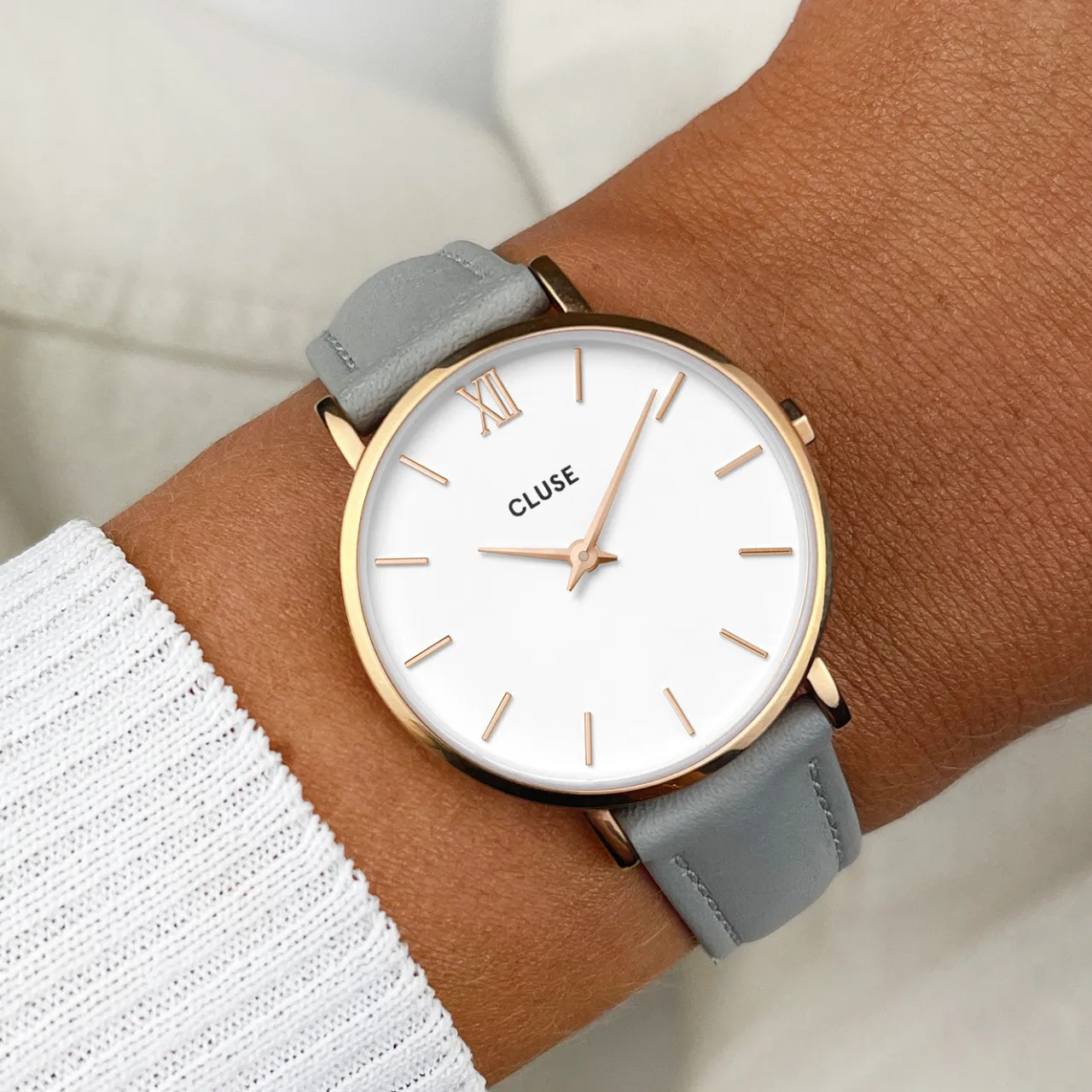 Femme CLUSE Strap 16 mm Leather Grey, Rose Gold Colour