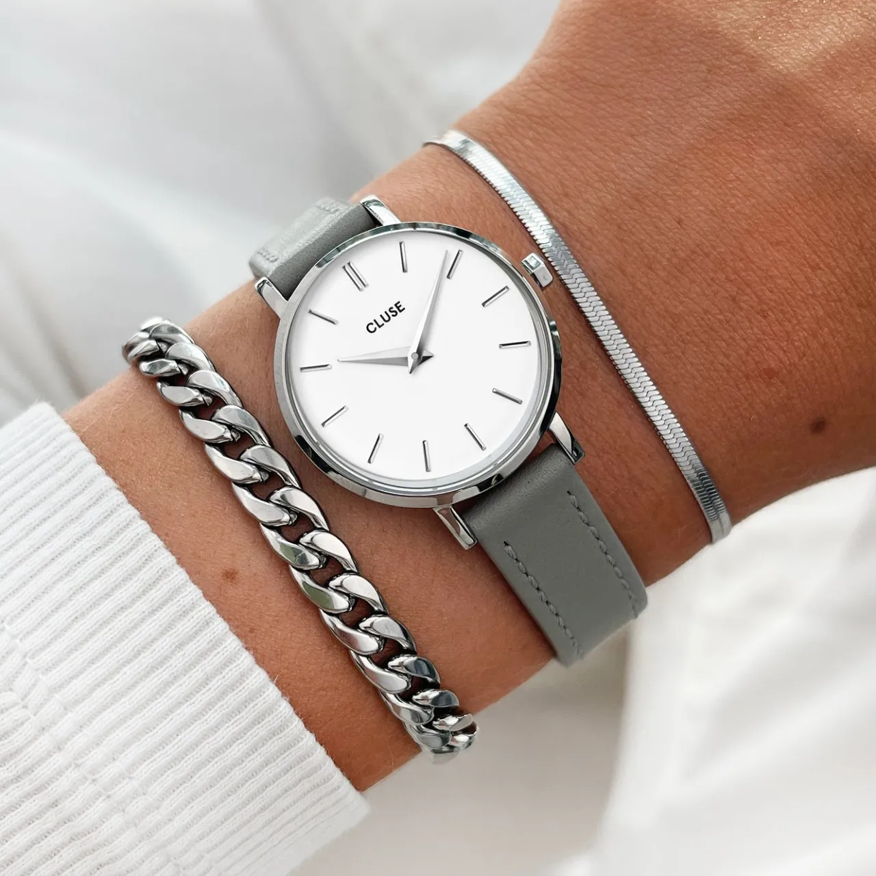 Femme CLUSE Strap 12 mm Leather Grey, Silver Colour