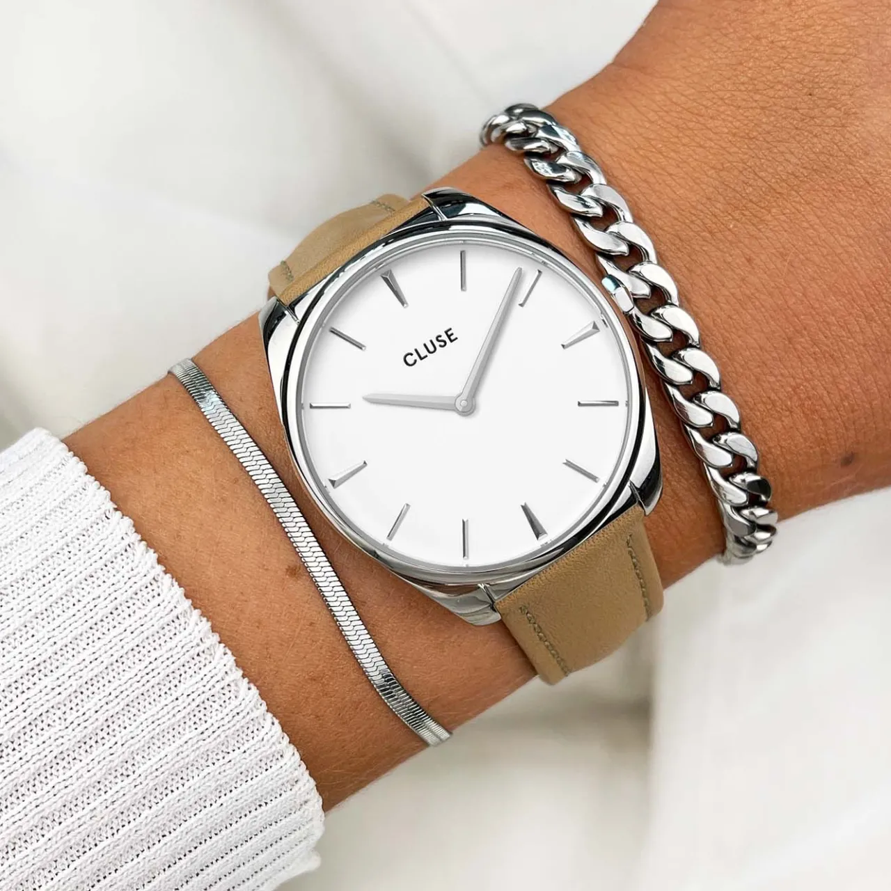 Femme CLUSE Strap 18 mm Leather Hazelnut, Silver Colour