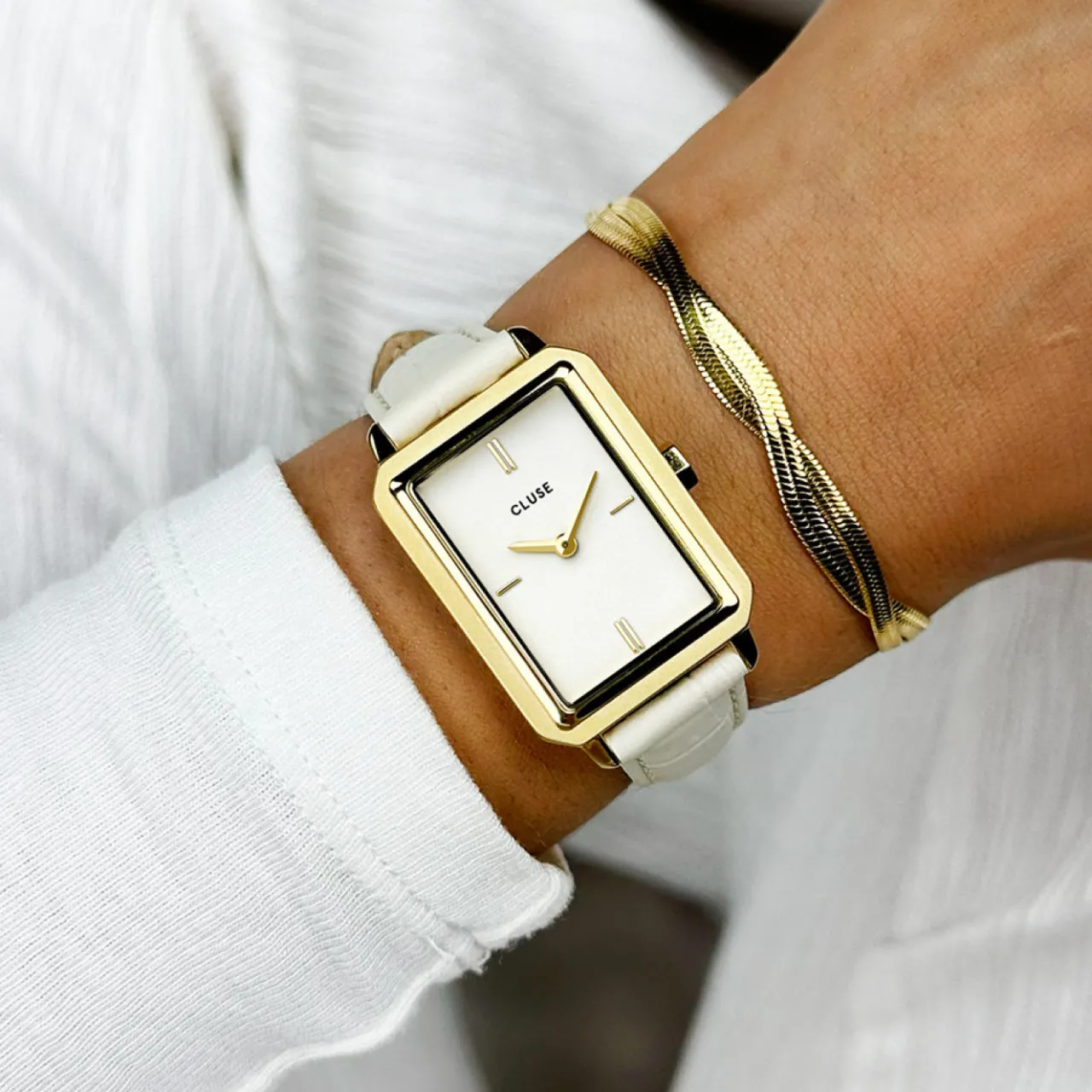 Femme CLUSE Strap 14 mm Leather Marshmallow Croco, Gold Colour