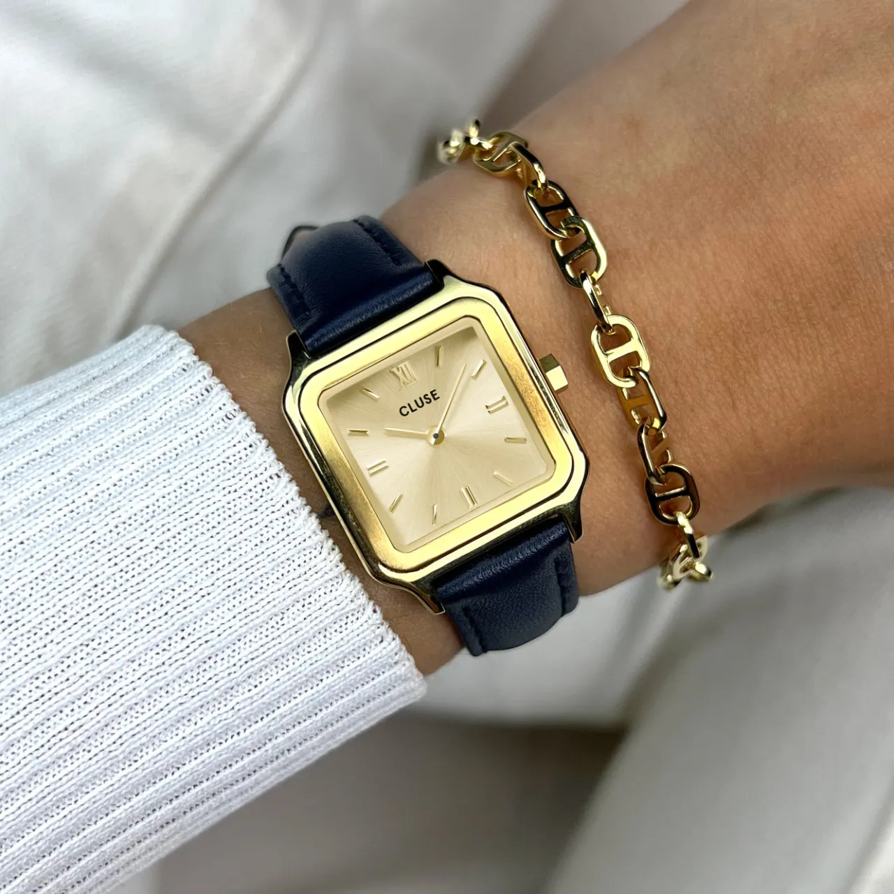 Femme CLUSE Strap 14 mm Leather Navy Blue, Gold Colour