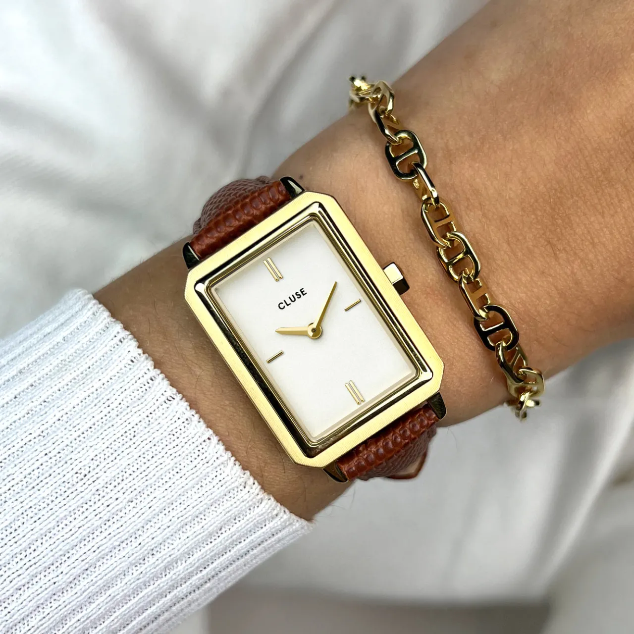 Femme CLUSE Strap 14 mm Leather Nutshell Lizard, Gold Colour