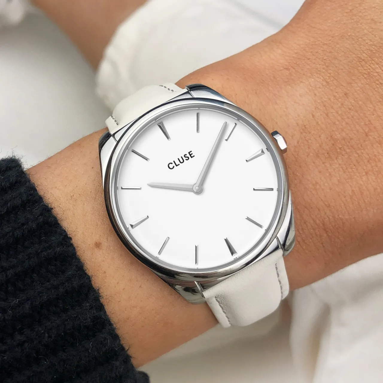 Femme CLUSE Strap 18 mm Leather Off-White, Silver Colour