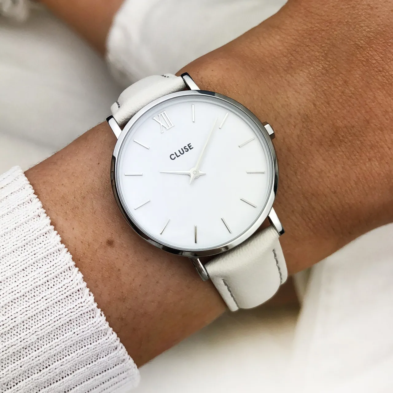 Femme CLUSE Strap 16 mm Leather Off-White, Silver Colour