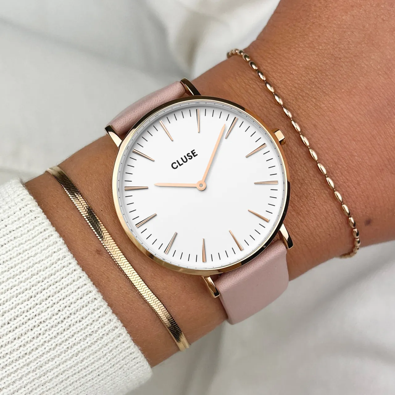 Femme CLUSE Strap 18 mm Leather Pink, Rose Gold Colour