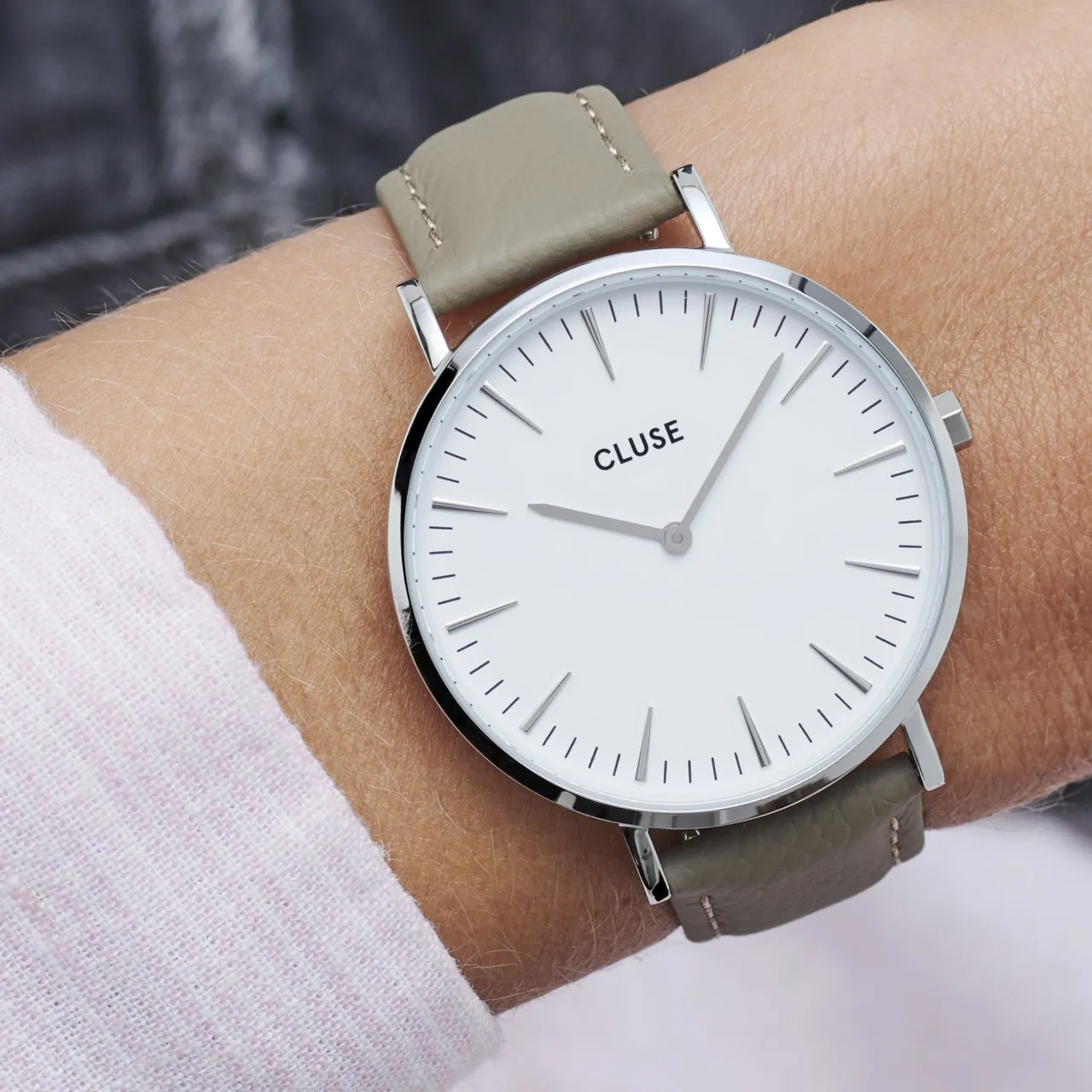 Femme CLUSE Strap 18 mm Leather Taupe, Silver Colour